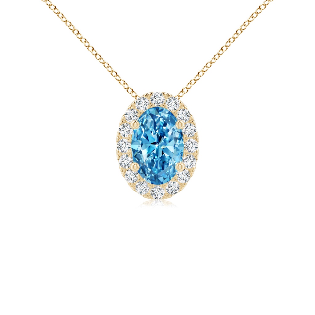 6x4mm Labgrown Oval Lab-Grown Fancy Intense Blue Diamond Halo Pendant in Yellow Gold