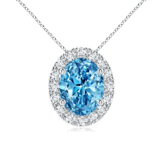 8.5x6.5mm Labgrown Oval Lab-Grown Fancy Intense Blue Diamond Halo Pendant in P950 Platinum