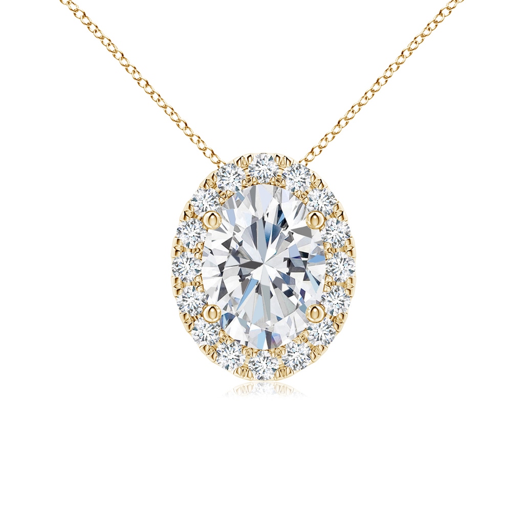 7.7x5.7mm FGVS Lab-Grown Oval Diamond Halo Pendant in Yellow Gold