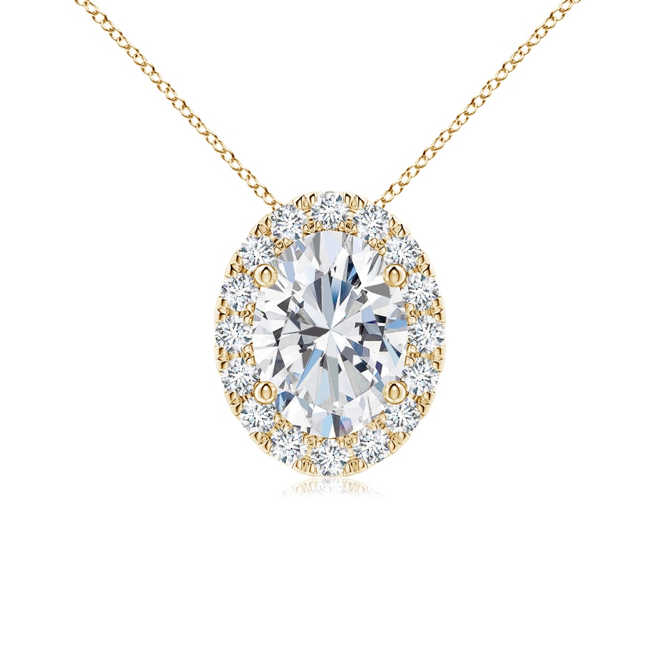 7.7x5.7mm FGVS Lab-Grown Oval Diamond Halo Pendant in Yellow Gold 