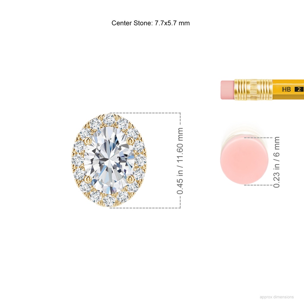 7.7x5.7mm FGVS Lab-Grown Oval Diamond Halo Pendant in Yellow Gold ruler