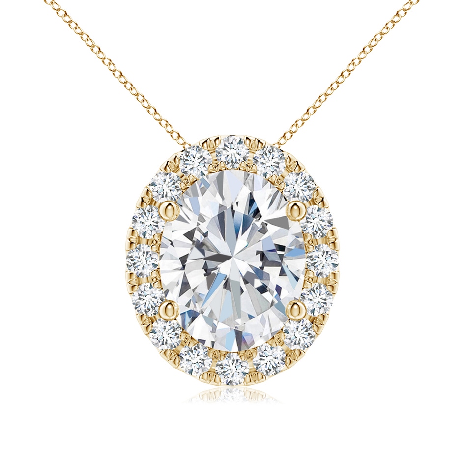 9x7mm FGVS Lab-Grown Oval Diamond Halo Pendant in Yellow Gold 