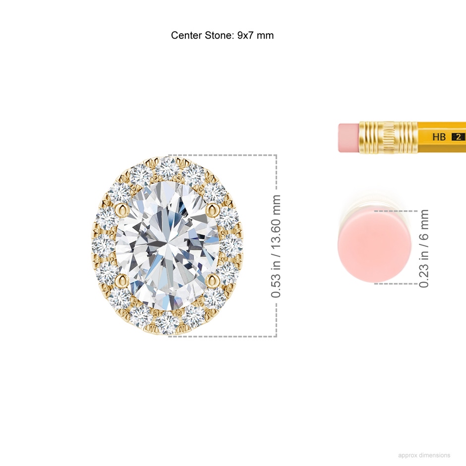 9x7mm FGVS Lab-Grown Oval Diamond Halo Pendant in Yellow Gold ruler