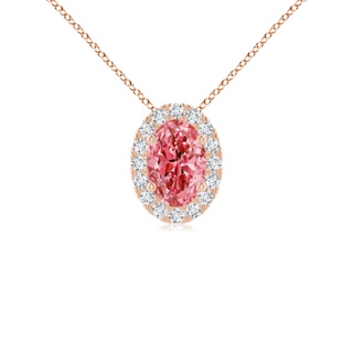 6x4mm Labgrown Oval Lab-Grown Fancy Intense Pink Diamond Halo Pendant in 9K Rose Gold