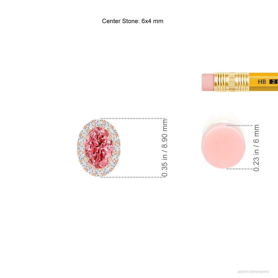 6x4mm Labgrown Oval Lab-Grown Fancy Intense Pink Diamond Halo Pendant in 9K Rose Gold ruler