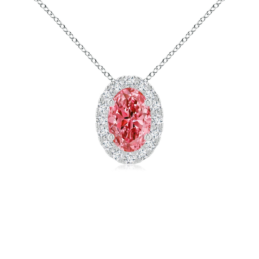 6x4mm Labgrown Oval Lab-Grown Fancy Intense Pink Diamond Halo Pendant in P950 Platinum