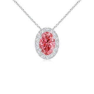 6x4mm Labgrown Oval Lab-Grown Fancy Intense Pink Diamond Halo Pendant in P950 Platinum