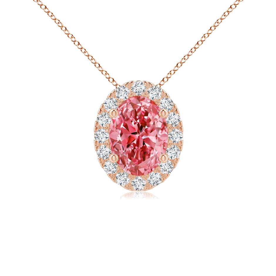 7x5mm Labgrown Oval Lab-Grown Fancy Intense Pink Diamond Halo Pendant in Rose Gold 