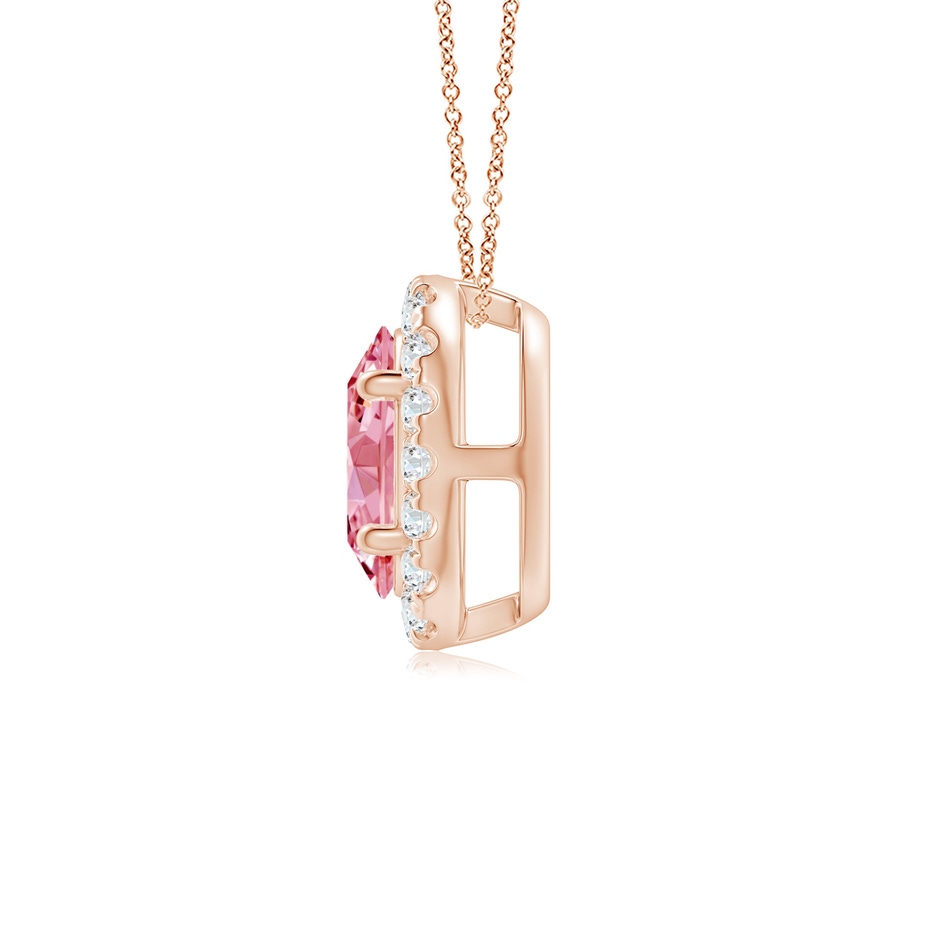 7x5mm Labgrown Oval Lab-Grown Fancy Intense Pink Diamond Halo Pendant in Rose Gold side 199
