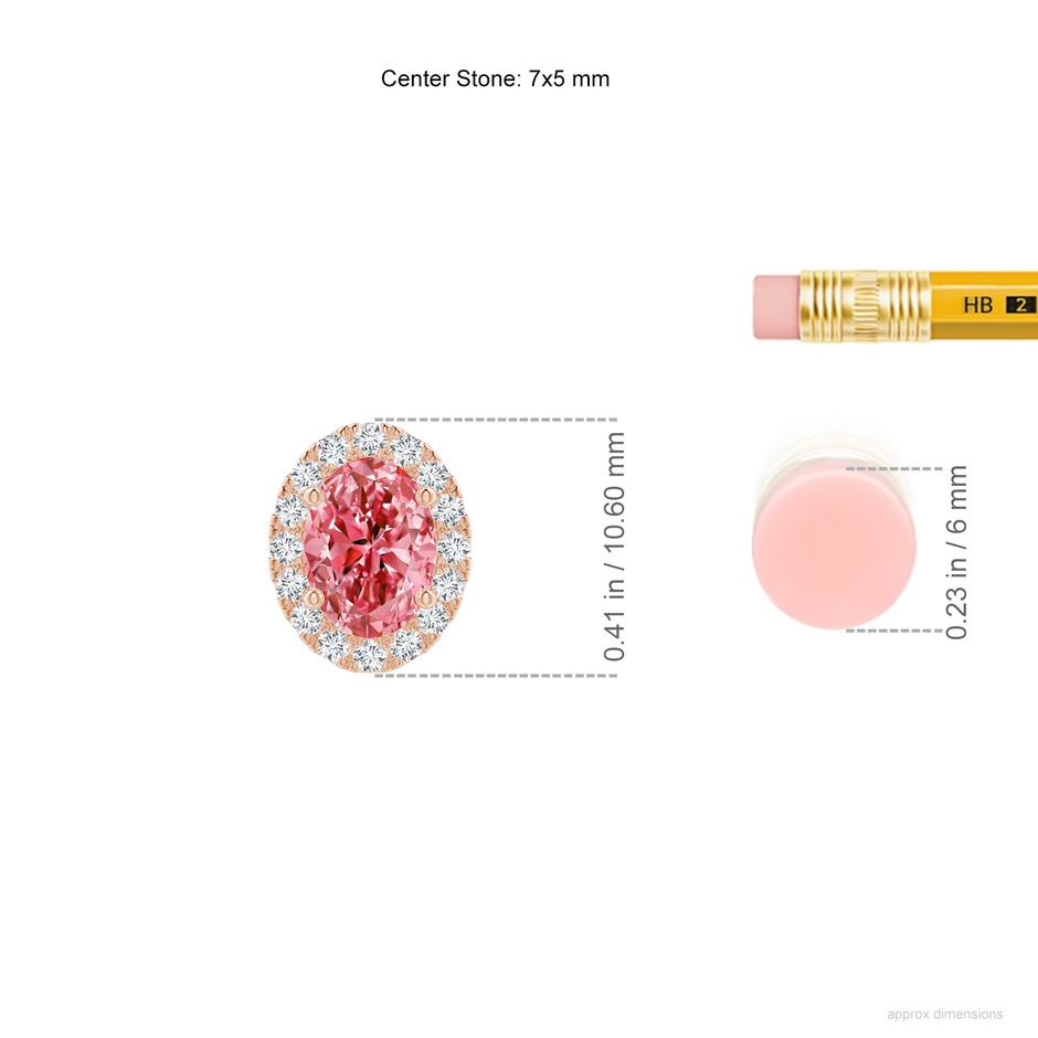 7x5mm Labgrown Oval Lab-Grown Fancy Intense Pink Diamond Halo Pendant in Rose Gold ruler