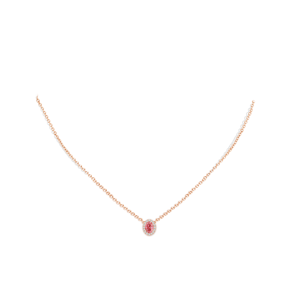 7x5mm Labgrown Oval Lab-Grown Fancy Intense Pink Diamond Halo Pendant in Rose Gold pen