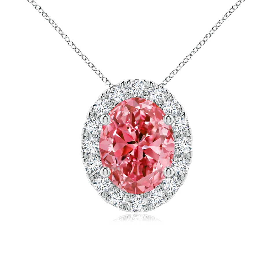8.5x6.5mm Labgrown Oval Lab-Grown Fancy Intense Pink Diamond Halo Pendant in White Gold 