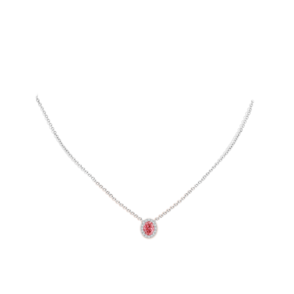 8.5x6.5mm Labgrown Oval Lab-Grown Fancy Intense Pink Diamond Halo Pendant in White Gold pen