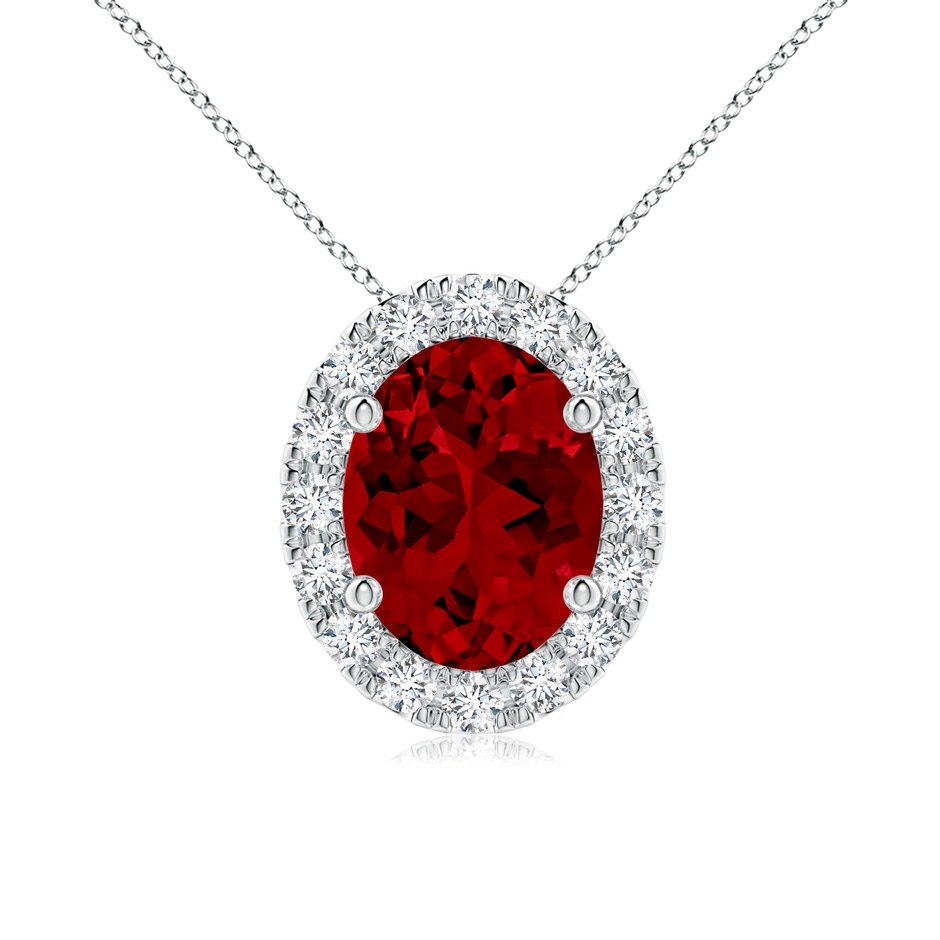 9x7mm Labgrown Lab-Grown Oval Ruby Halo Pendant in White Gold 