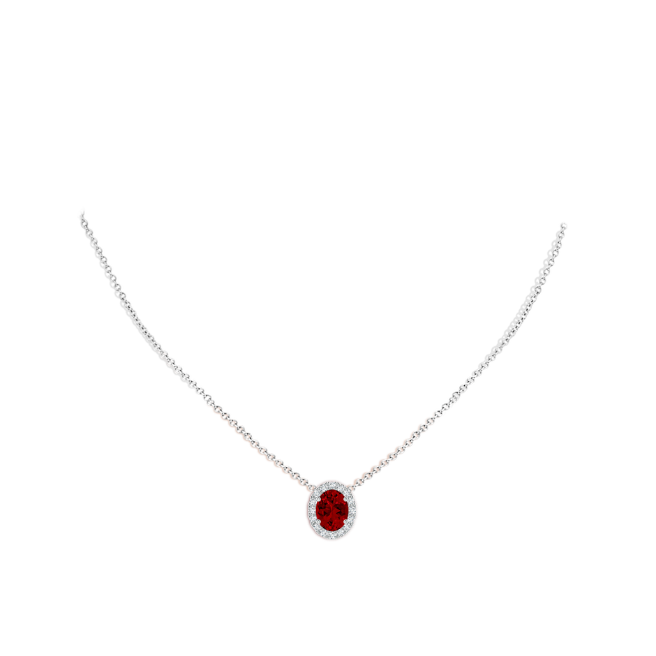 9x7mm Labgrown Lab-Grown Oval Ruby Halo Pendant in White Gold pen