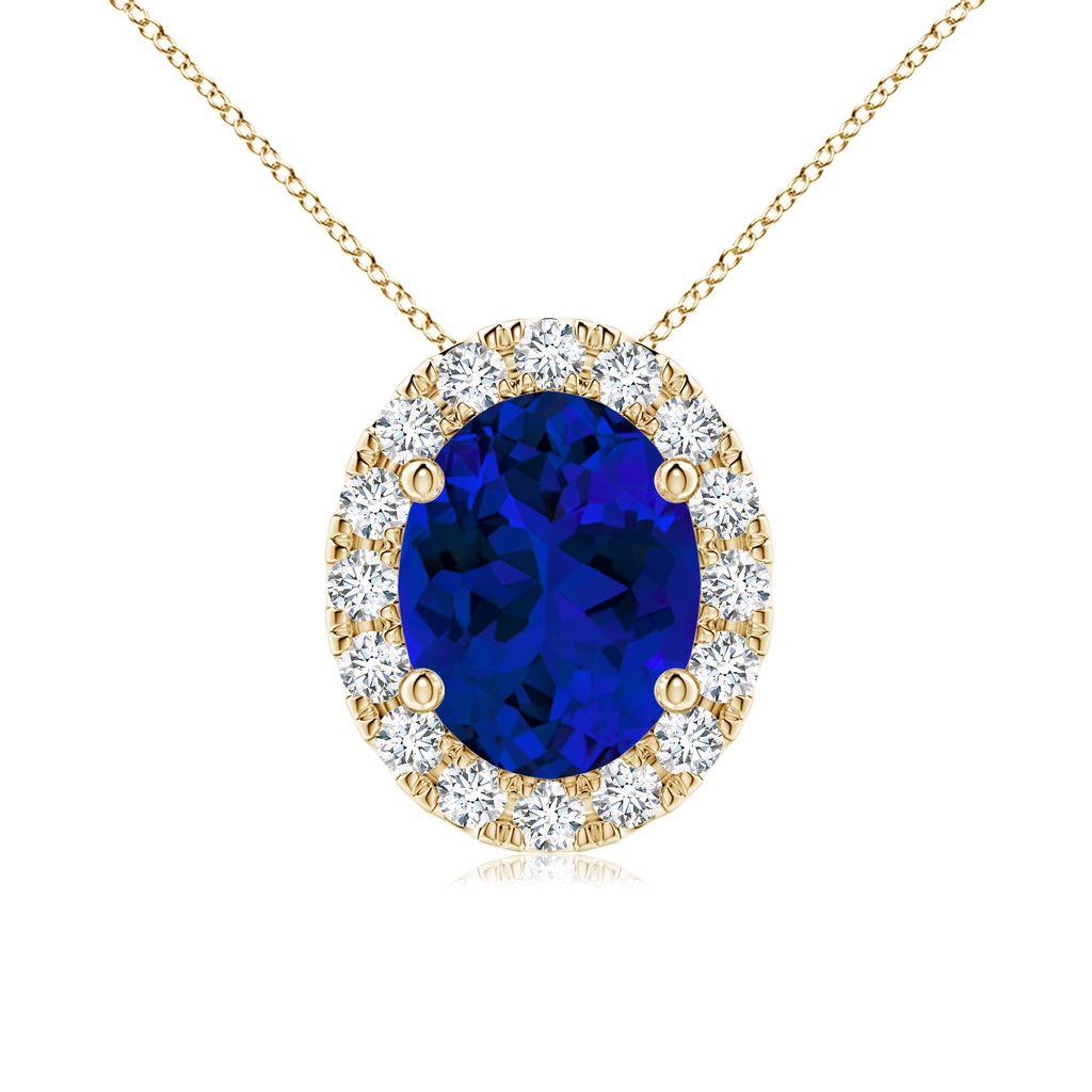 9x7mm Labgrown Lab-Grown Oval Blue Sapphire Halo Pendant in Yellow Gold
