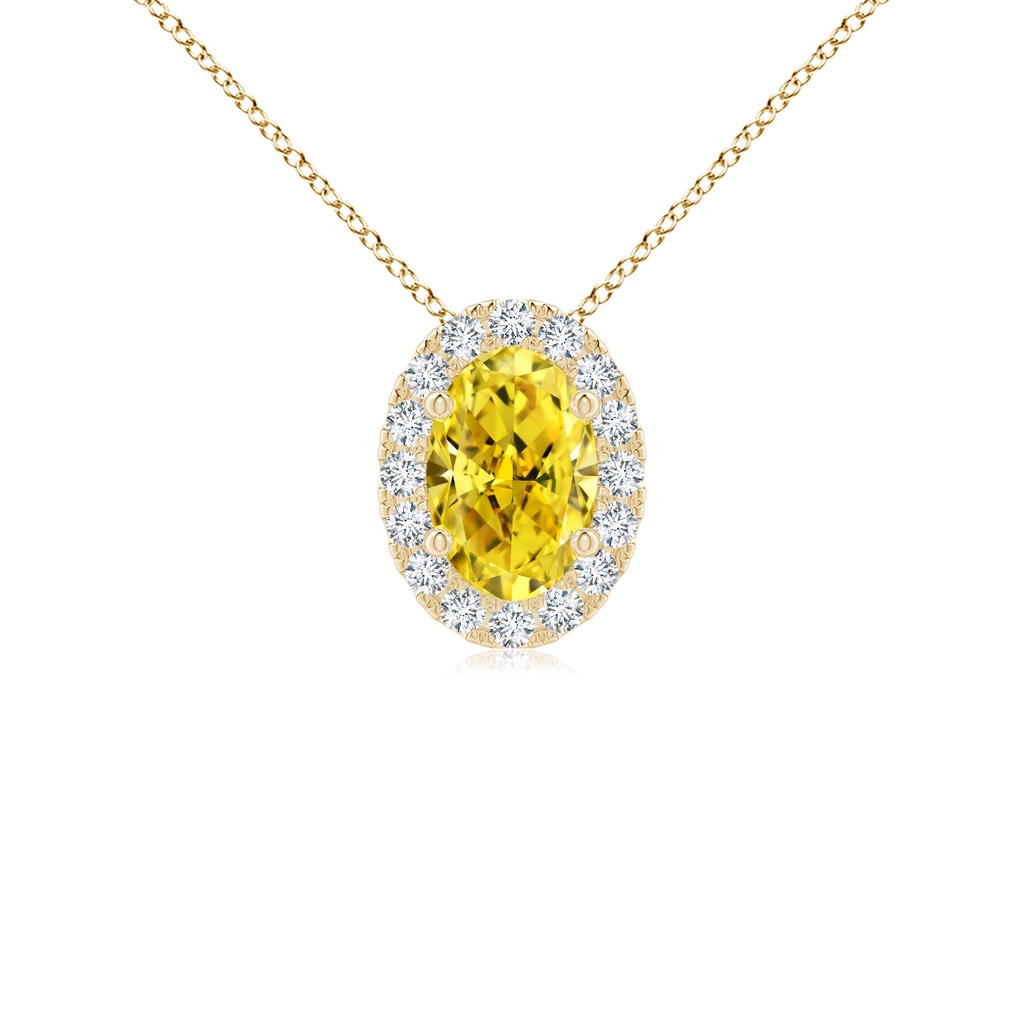 6x4mm Labgrown Oval Lab-Grown Fancy Intense Yellow Diamond Halo Pendant in Yellow Gold