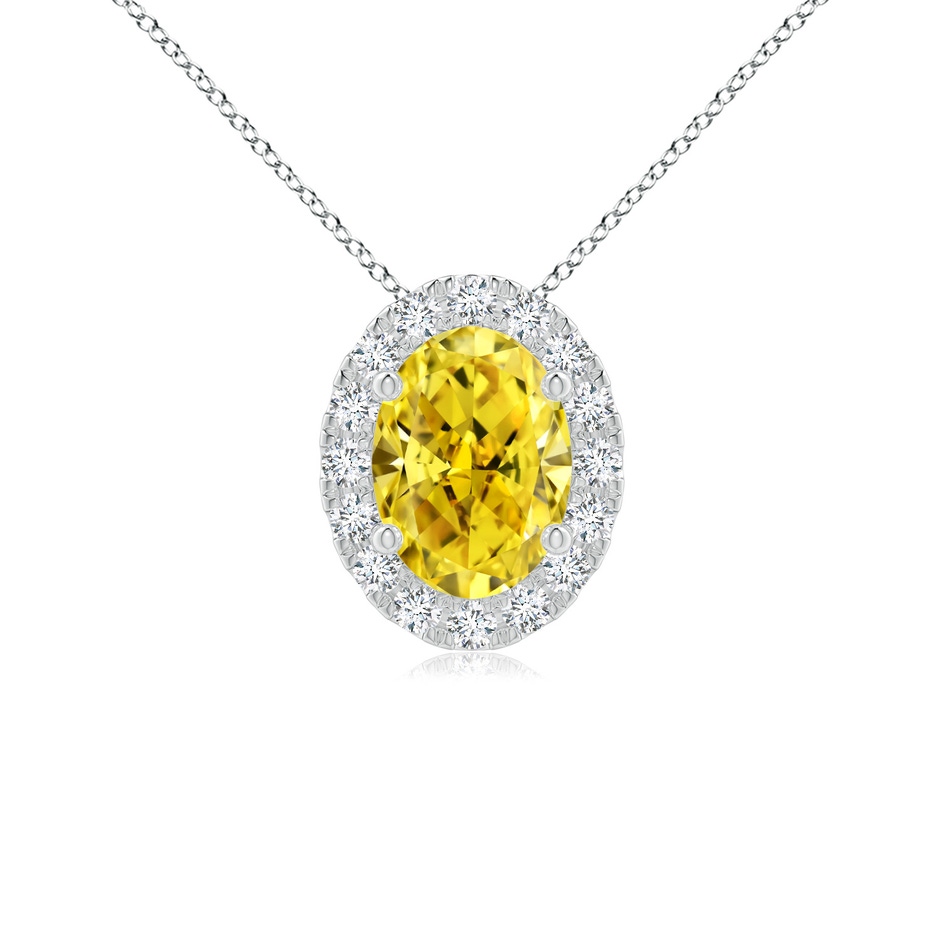 7x5mm Labgrown Oval Lab-Grown Fancy Intense Yellow Diamond Halo Pendant in P950 Platinum 