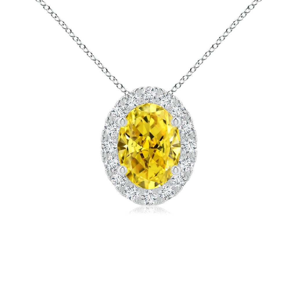 7x5mm Labgrown Oval Lab-Grown Fancy Intense Yellow Diamond Halo Pendant in White Gold