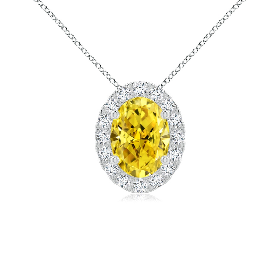 7x5mm Labgrown Oval Lab-Grown Fancy Intense Yellow Diamond Halo Pendant in White Gold 