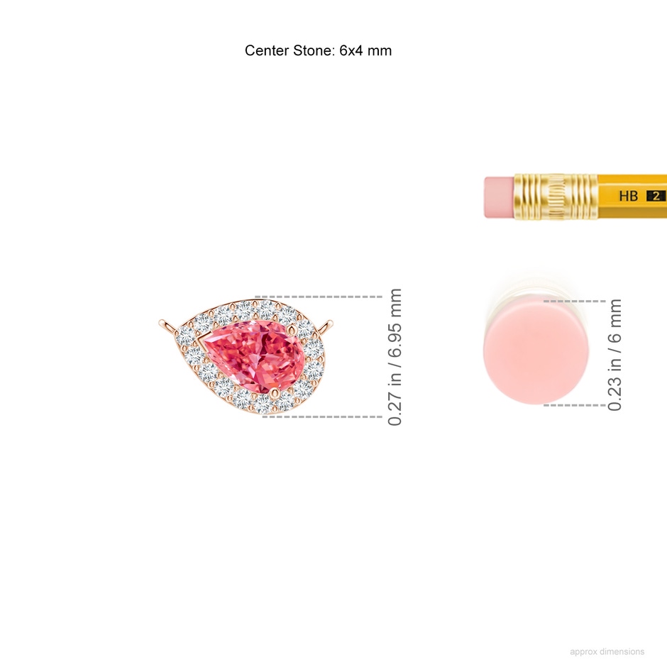 6x4mm Labgrown Sideways Pear-Shaped Lab-Grown Fancy Intense Pink Diamond Halo Pendant in Rose Gold ruler