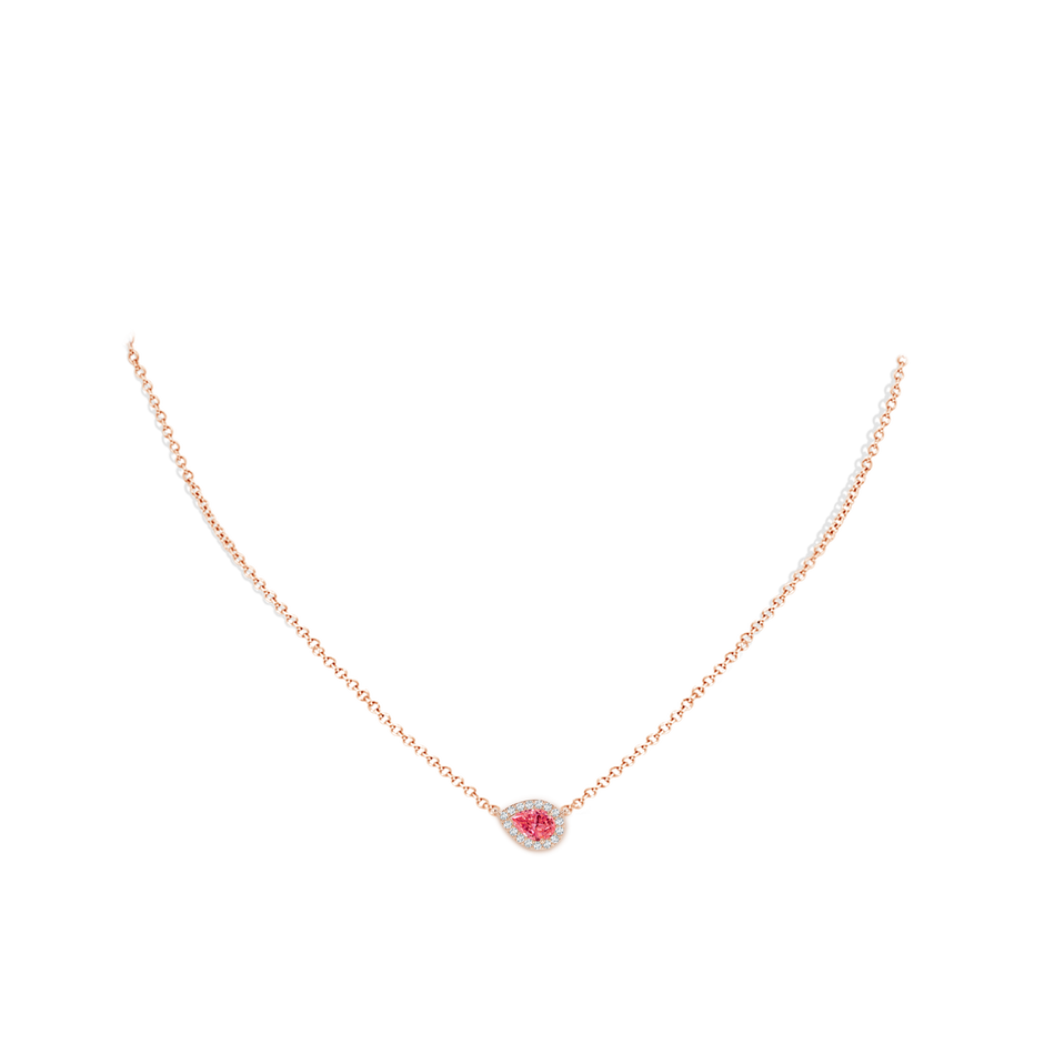6x4mm Labgrown Sideways Pear-Shaped Lab-Grown Fancy Intense Pink Diamond Halo Pendant in Rose Gold pen