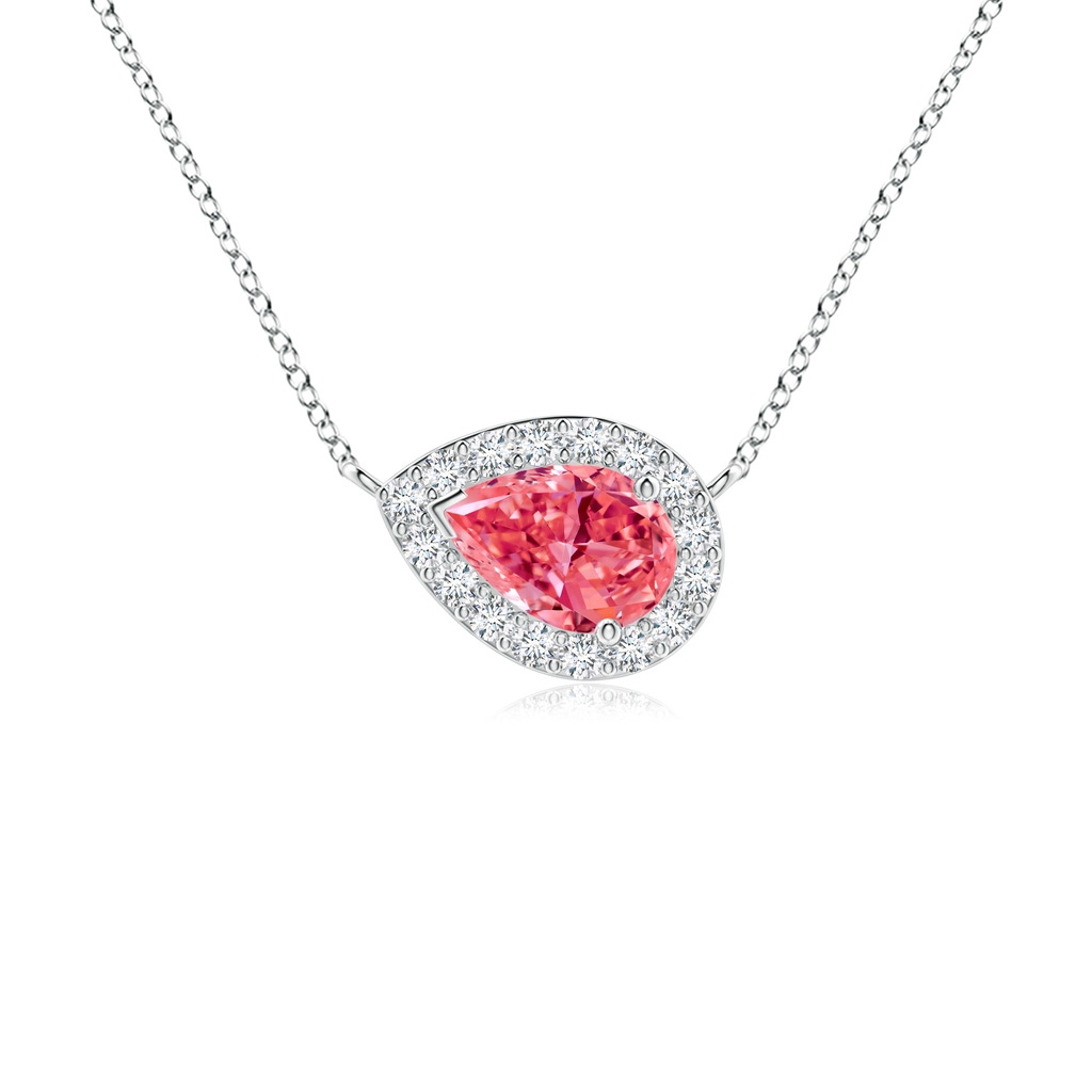 6x4mm Labgrown Sideways Pear-Shaped Lab-Grown Fancy Intense Pink Diamond Halo Pendant in White Gold