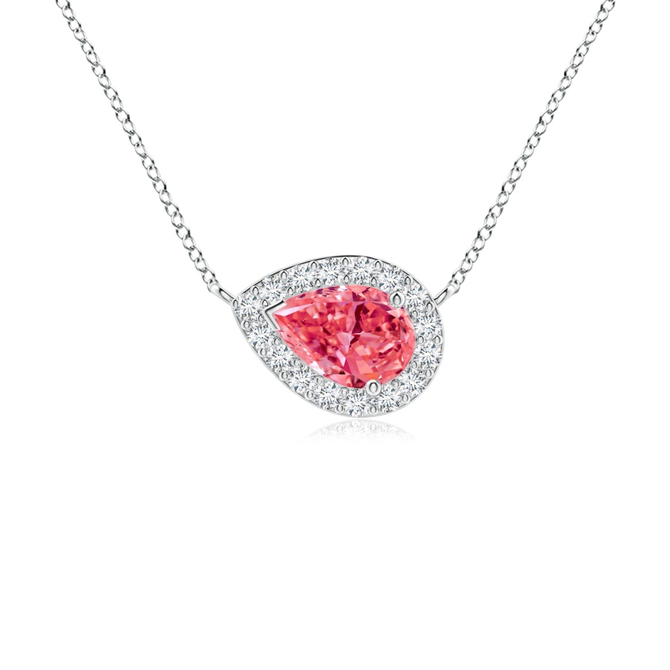 6x4mm Labgrown Sideways Pear-Shaped Lab-Grown Fancy Intense Pink Diamond Halo Pendant in White Gold 