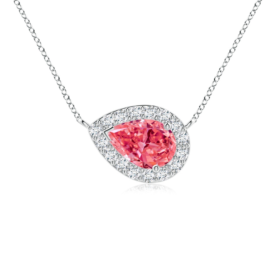 7x5mm Labgrown Sideways Pear-Shaped Lab-Grown Fancy Intense Pink Diamond Halo Pendant in P950 Platinum 