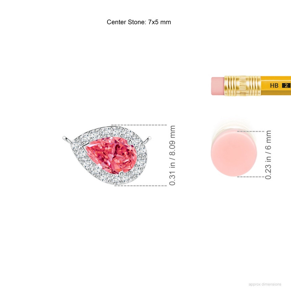 7x5mm Labgrown Sideways Pear-Shaped Lab-Grown Fancy Intense Pink Diamond Halo Pendant in P950 Platinum ruler