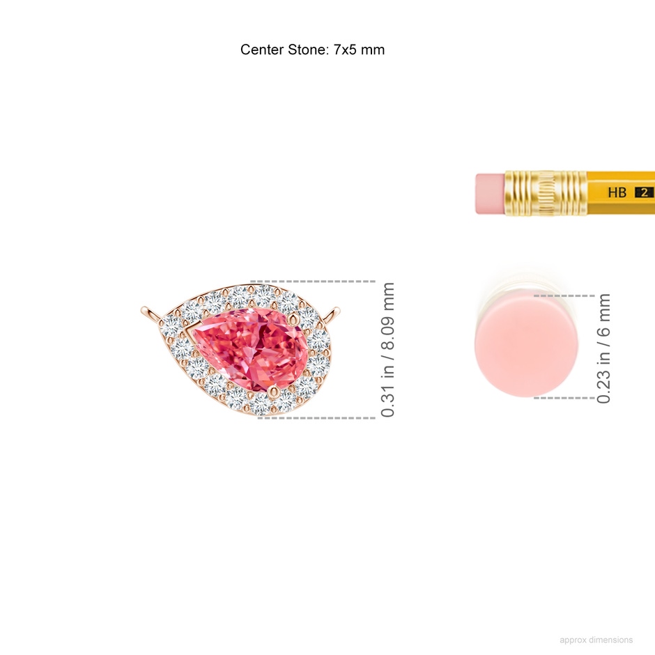7x5mm Labgrown Sideways Pear-Shaped Lab-Grown Fancy Intense Pink Diamond Halo Pendant in Rose Gold ruler