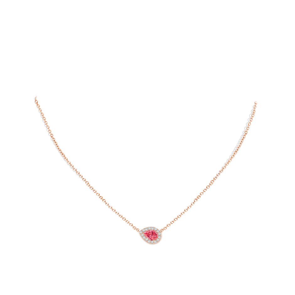 7x5mm Labgrown Sideways Pear-Shaped Lab-Grown Fancy Intense Pink Diamond Halo Pendant in Rose Gold pen