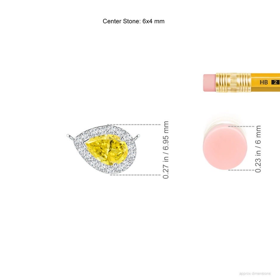 6x4mm Labgrown Sideways Pear-Shaped Lab-Grown Fancy Intense Yellow Diamond Halo Pendant in White Gold ruler