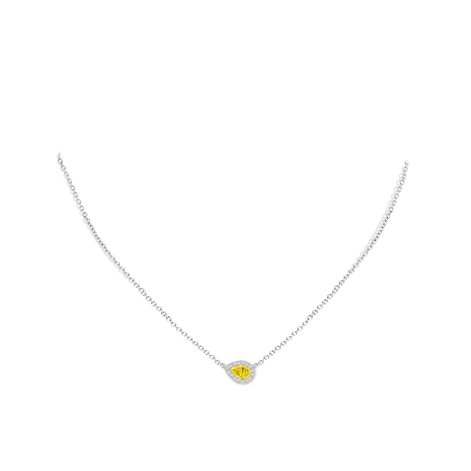 6x4mm Labgrown Sideways Pear-Shaped Lab-Grown Fancy Intense Yellow Diamond Halo Pendant in White Gold pen