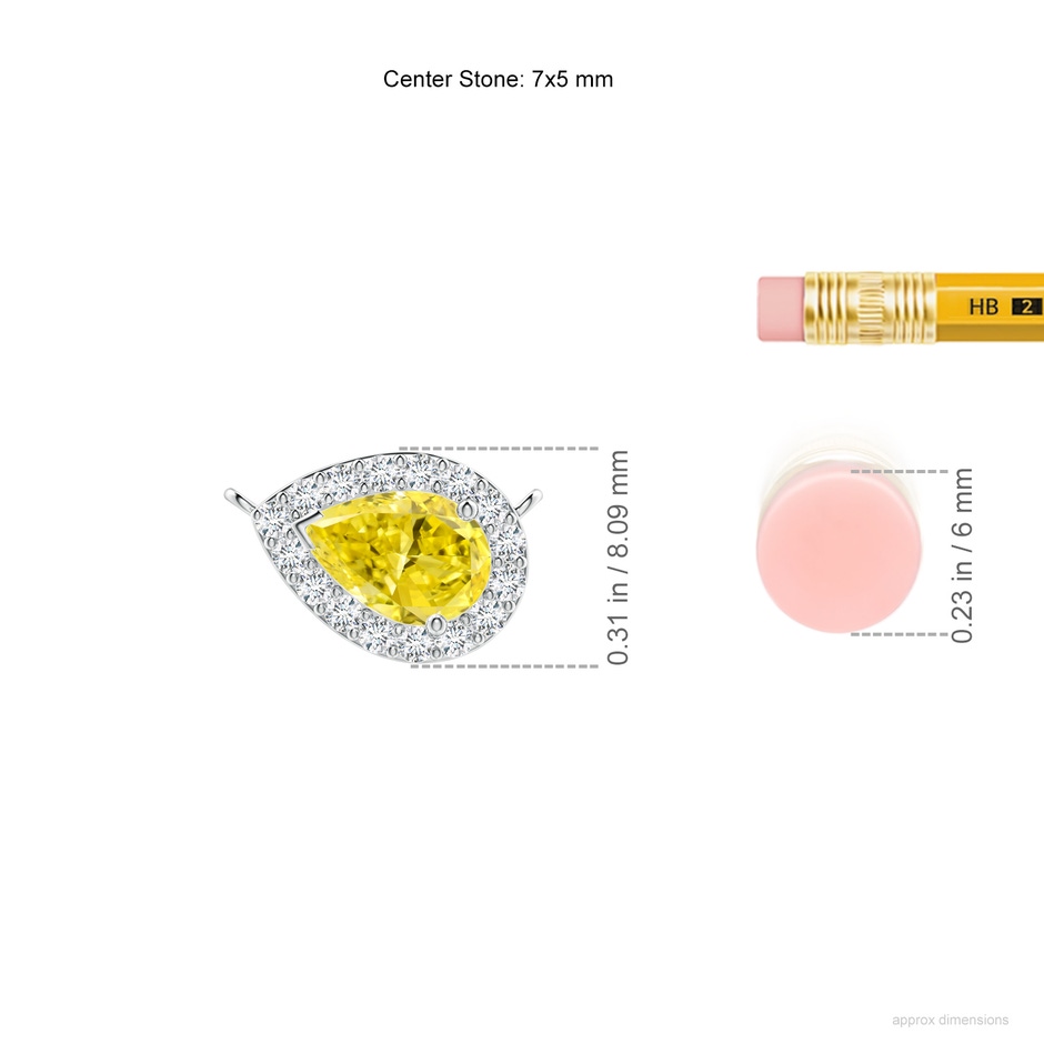 7x5mm Labgrown Sideways Pear-Shaped Lab-Grown Fancy Intense Yellow Diamond Halo Pendant in White Gold ruler
