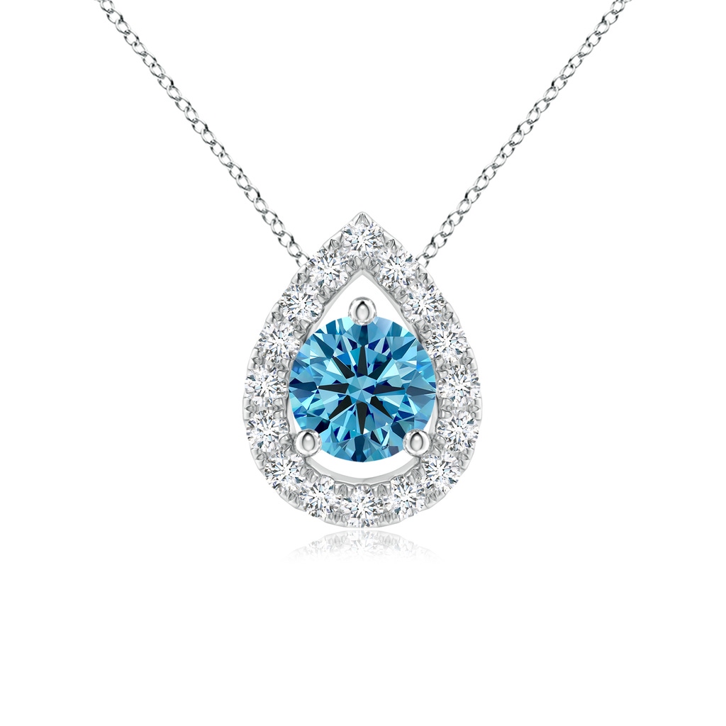 4.6mm Labgrown Floating Round Lab-Grown Fancy Intense Blue Diamond Pendant with Pear-Shaped Halo in P950 Platinum