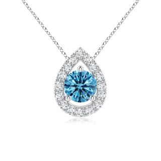 4.6mm Labgrown Floating Round Lab-Grown Fancy Intense Blue Diamond Pendant with Pear-Shaped Halo in P950 Platinum