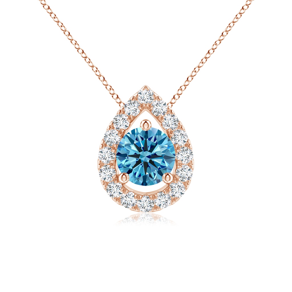 4.6mm Labgrown Floating Round Lab-Grown Fancy Intense Blue Diamond Pendant with Pear-Shaped Halo in Rose Gold