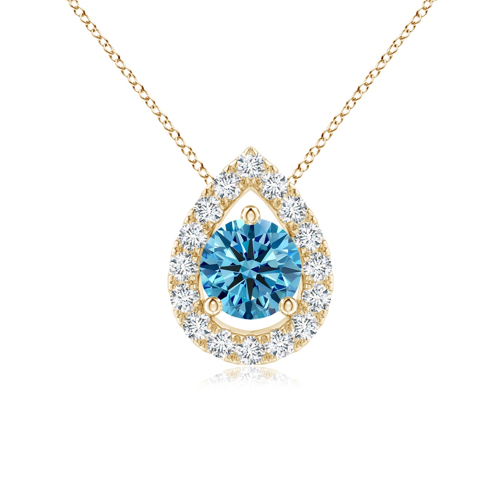 4.6mm Labgrown Floating Round Lab-Grown Fancy Intense Blue Diamond Pendant with Pear-Shaped Halo in Yellow Gold