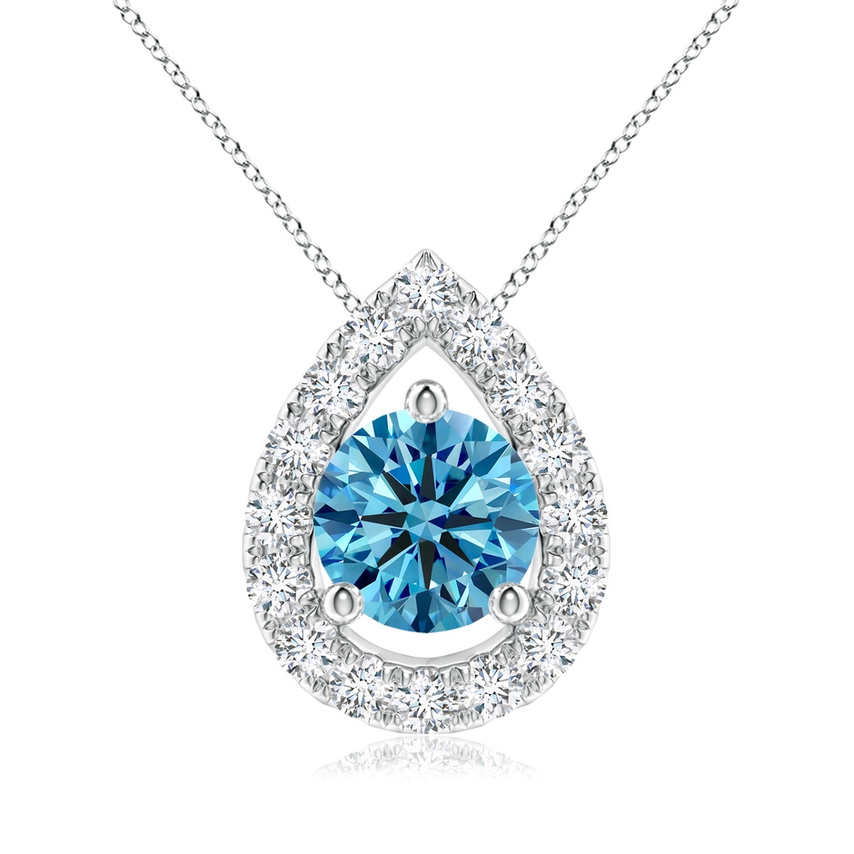 6mm Labgrown Floating Round Lab-Grown Fancy Intense Blue Diamond Pendant with Pear-Shaped Halo in White Gold 
