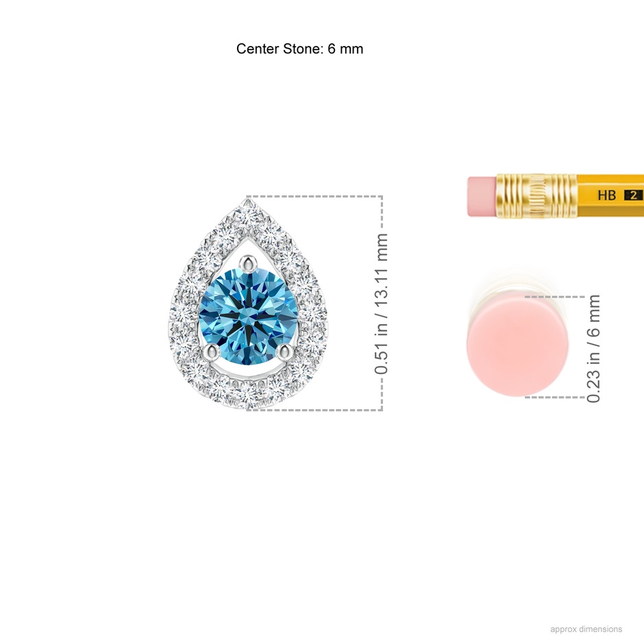 6mm Labgrown Floating Round Lab-Grown Fancy Intense Blue Diamond Pendant with Pear-Shaped Halo in White Gold ruler
