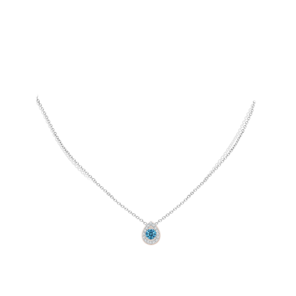 6mm Labgrown Floating Round Lab-Grown Fancy Intense Blue Diamond Pendant with Pear-Shaped Halo in White Gold pen