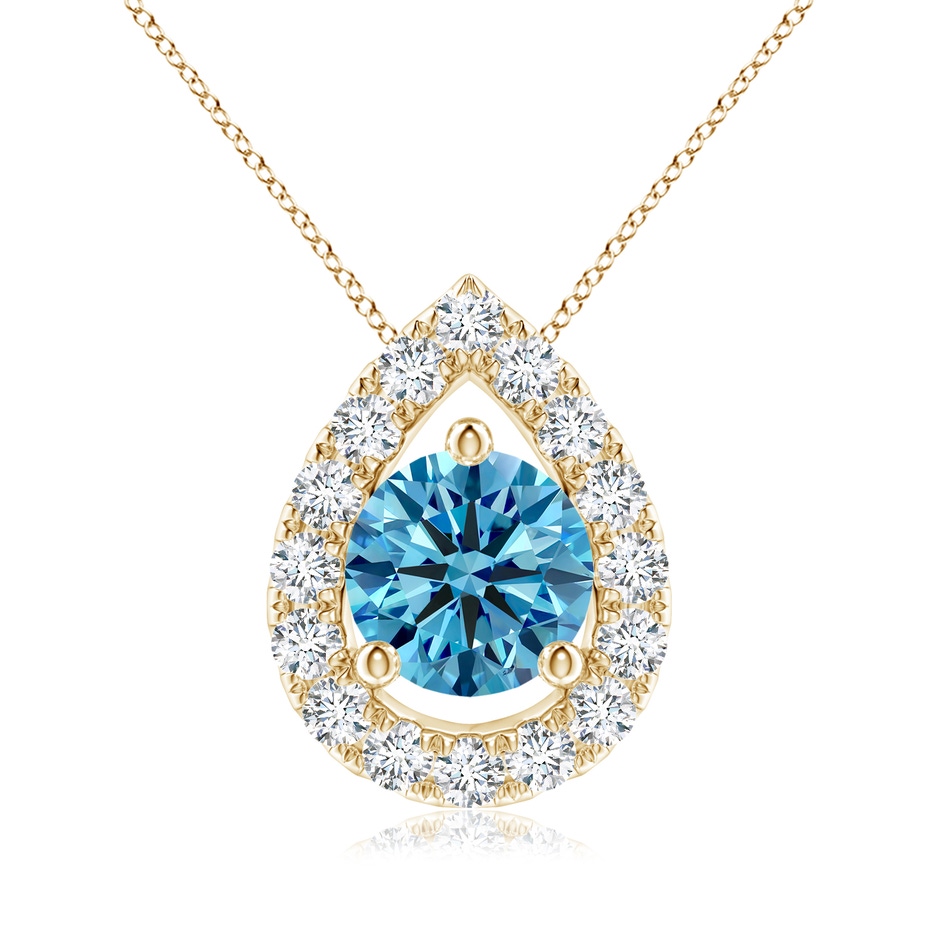 6mm Labgrown Floating Round Lab-Grown Fancy Intense Blue Diamond Pendant with Pear-Shaped Halo in Yellow Gold 