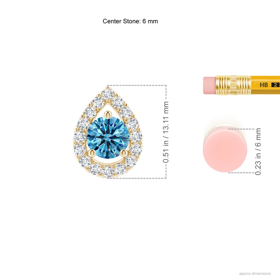 6mm Labgrown Floating Round Lab-Grown Fancy Intense Blue Diamond Pendant with Pear-Shaped Halo in Yellow Gold ruler