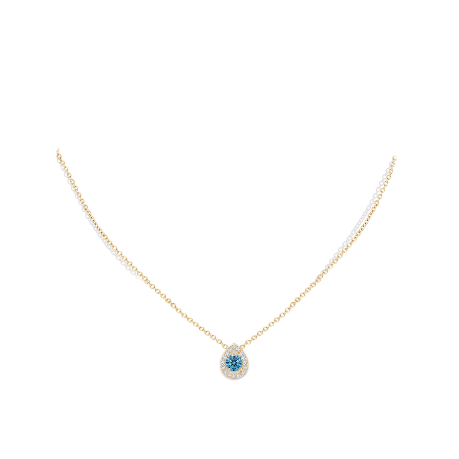 6mm Labgrown Floating Round Lab-Grown Fancy Intense Blue Diamond Pendant with Pear-Shaped Halo in Yellow Gold pen
