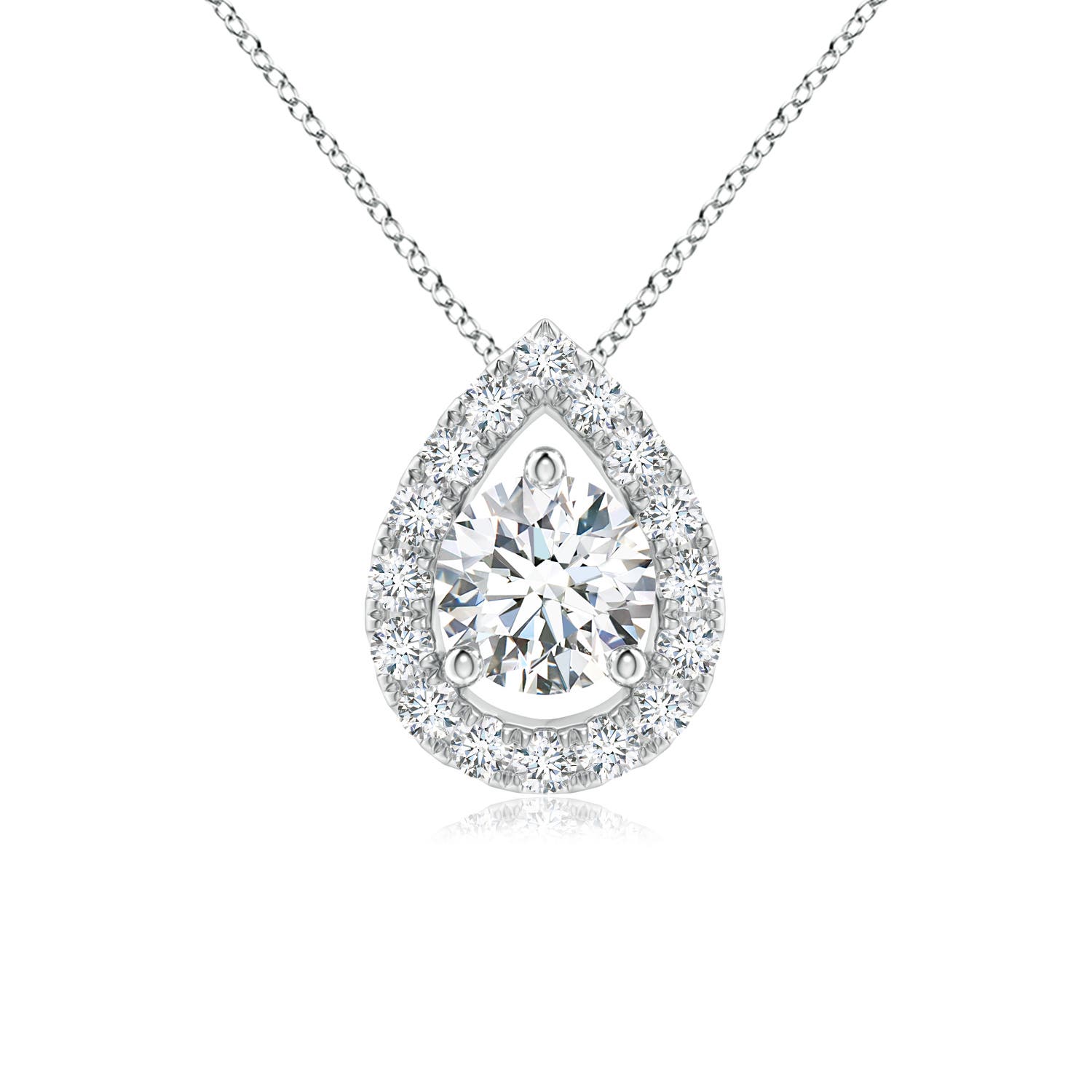 4.6mm FGVS Lab-Grown Floating Round Diamond Pendant with Pear-Shaped Halo in 18K White Gold