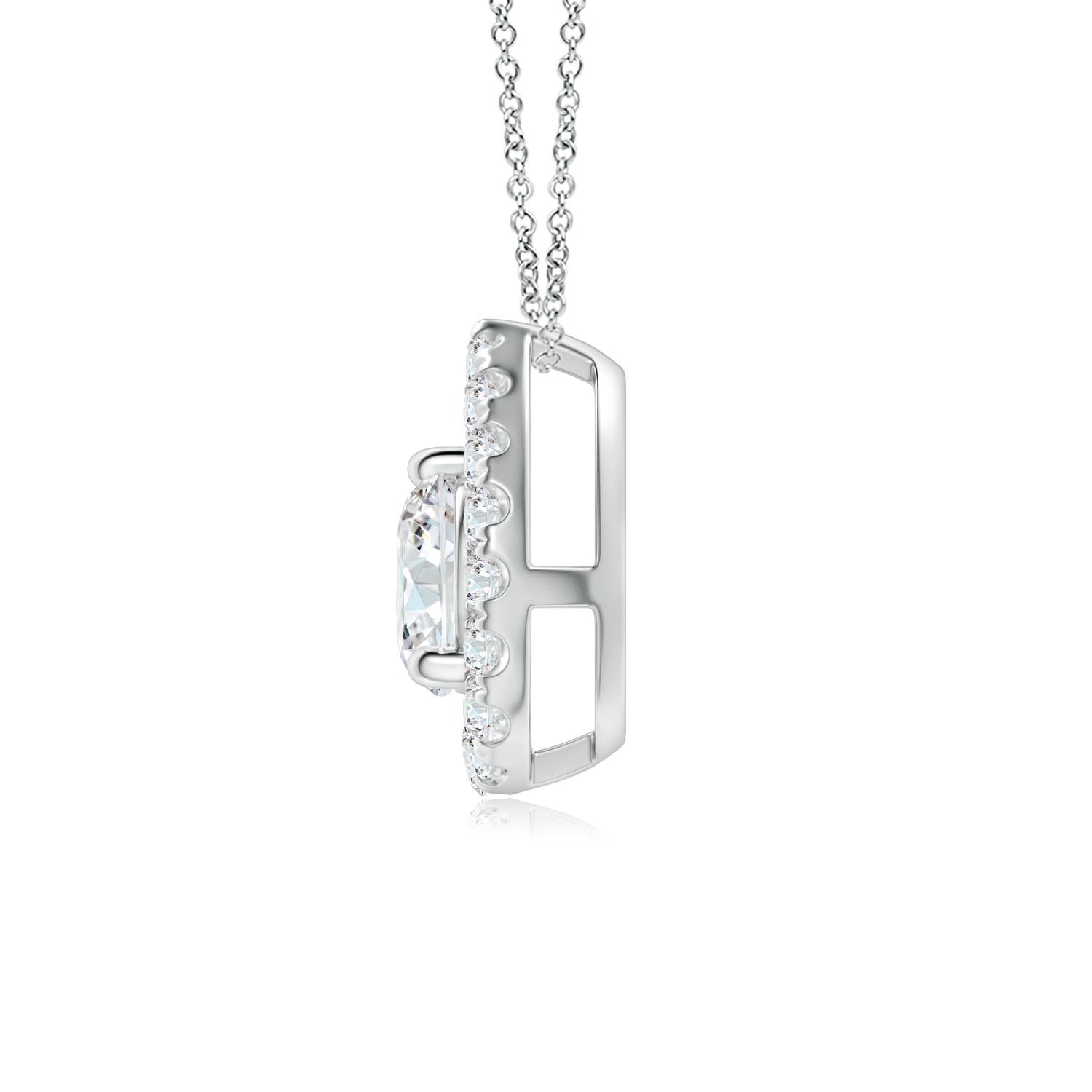 4.6mm FGVS Lab-Grown Floating Round Diamond Pendant with Pear-Shaped Halo in 18K White Gold