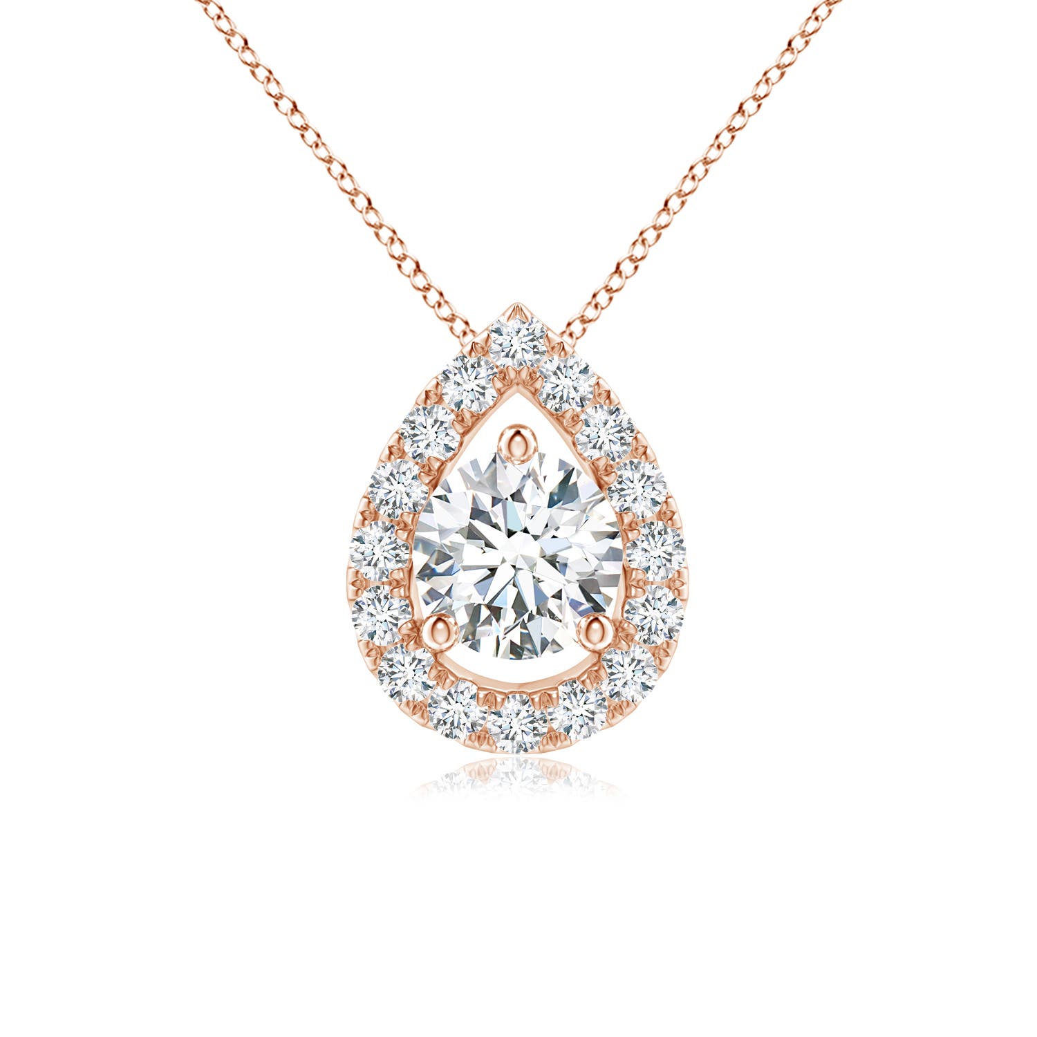 4.6mm FGVS Lab-Grown Floating Round Diamond Pendant with Pear-Shaped Halo in Rose Gold