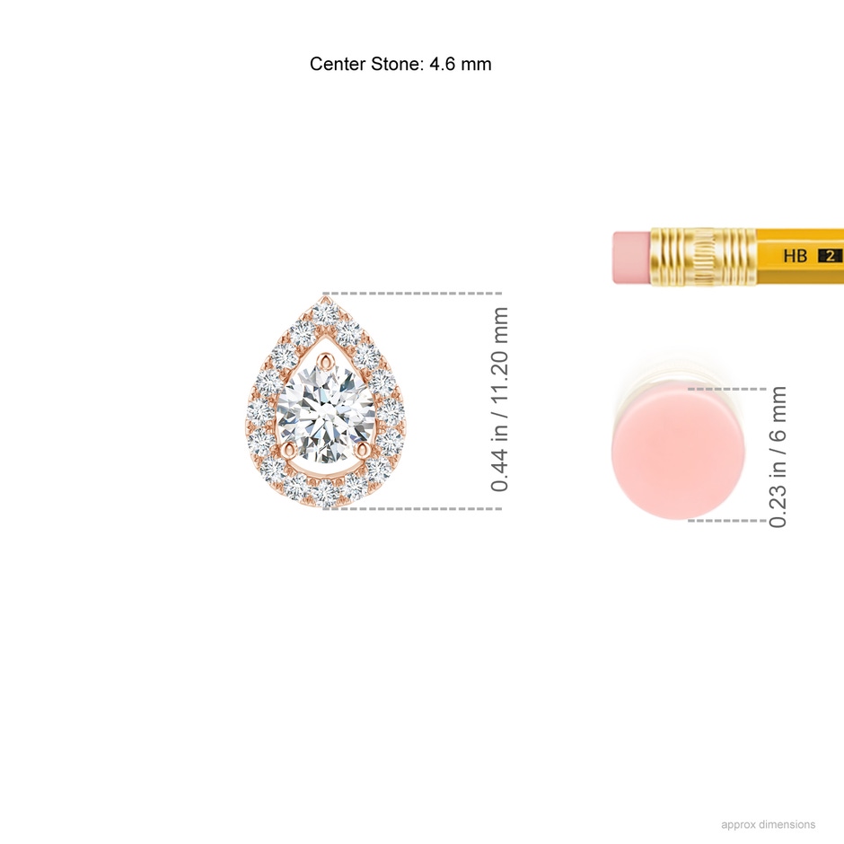 4.6mm FGVS Lab-Grown Floating Round Diamond Pendant with Pear-Shaped Halo in Rose Gold ruler