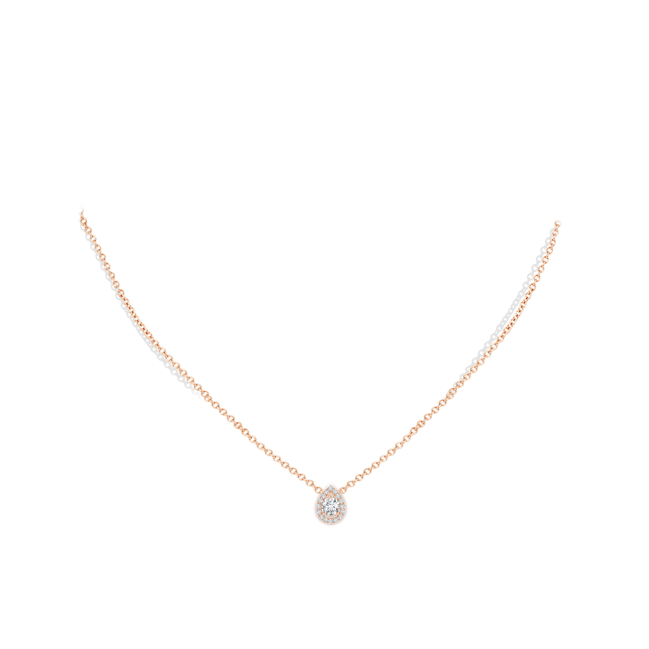 4.6mm FGVS Lab-Grown Floating Round Diamond Pendant with Pear-Shaped Halo in Rose Gold pen